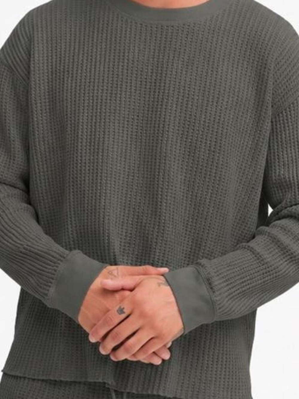 Mate the label mens organic waffle crew juniper new organic cotton